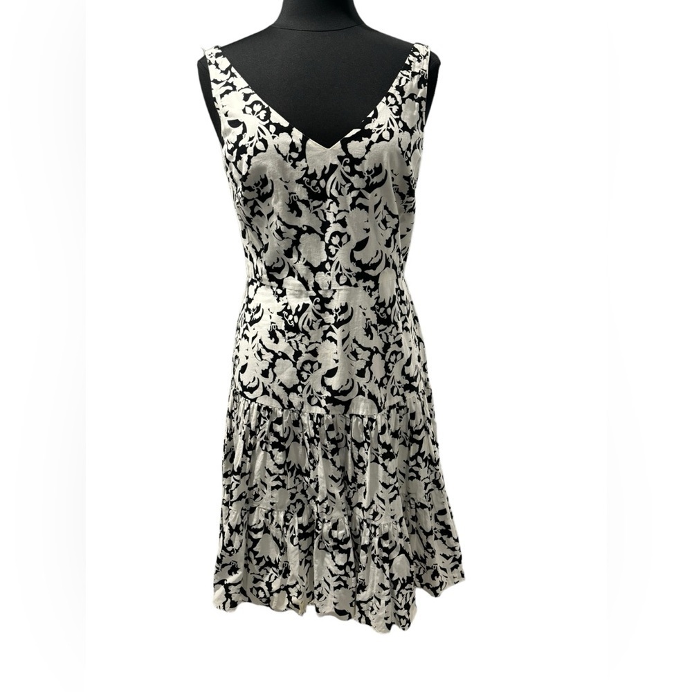 Chaps Black/White Sleeveless Cotton Midi Dress-size 8